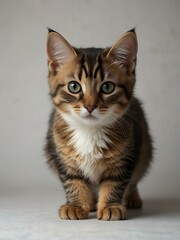 Baby Manx cat standing, isolated on a white background.
