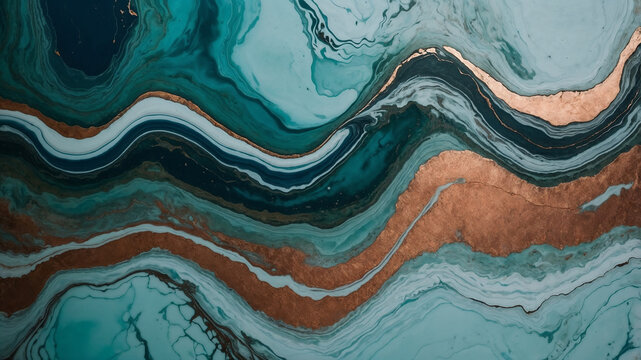 Suminagashi Textur in Petrolgr&uuml;n und Kupfer - Hintergrund