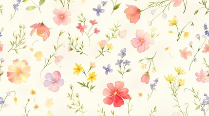 Fototapeta premium Watercolor pattern with different colored flowers on a white background. Watercolor delicate floral pattern.