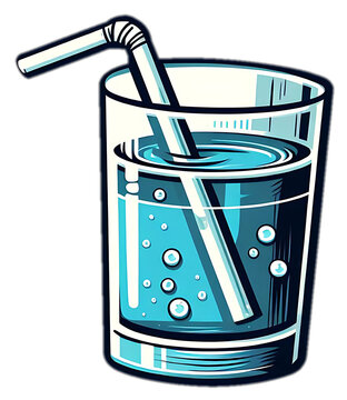 recommend clip art: A clear glass of water with a colorful straw inserted