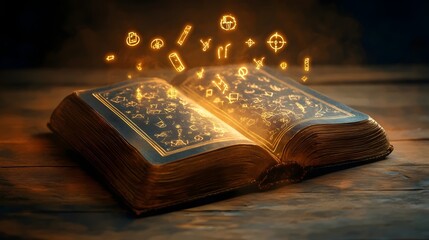 A book is open to a page with a lot of symbols and letters
