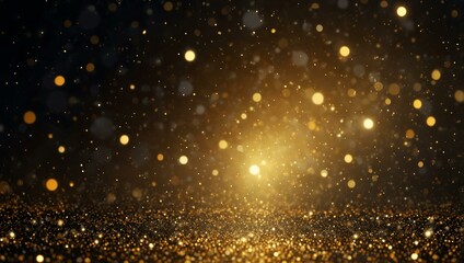 Background of abstract glitter lights in gold and black.