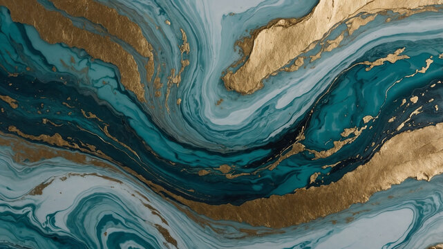 Suminagashi Textur in Petrolgr&uuml;n und Gold - Hintergrund