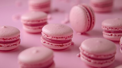 Obraz premium Homemade pink macaroons on a pink backdrop