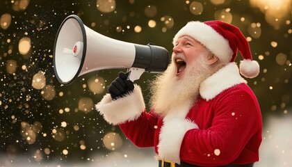 Jolly Santa Spreading Cheer And Promoting Christmas With A Megaphone: The Power Of Advertisement During The Holiday Season
