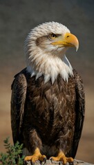 Obraz premium Bald eagle against a clear background.