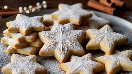 Cinnamon-infused star cookies sprinkled with powdered sugar for festive cheer