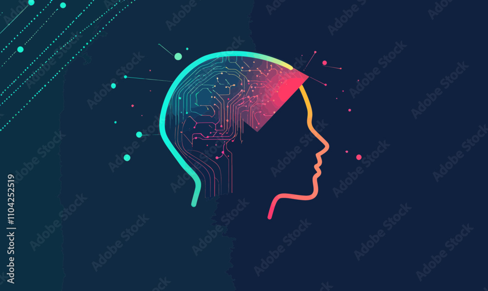 Poster innovative ai summit logotype with digital circuit brain vector design for technology event