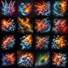 Fototapeta premium Water and file blends of flowers. AI generated illustration