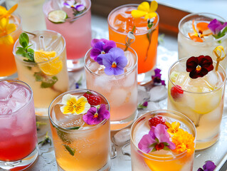 "Vibrant Collection of Cocktails: A Colorful Array for a Perfect Celebration and Refreshing Experience"