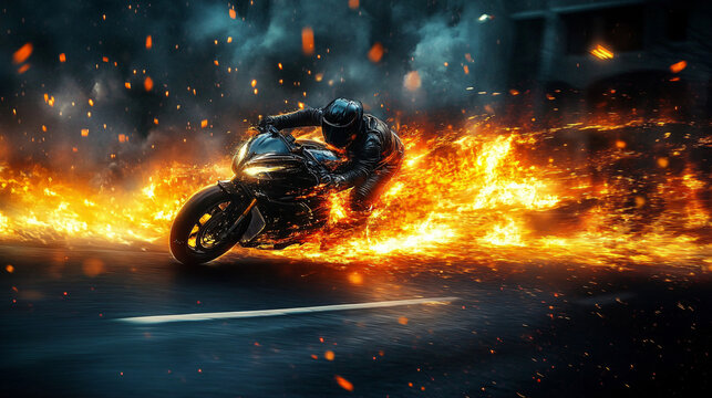 Bike driving through wall of fire ghost driver 