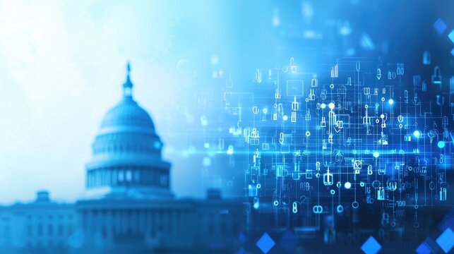 Digital Technology Concept Over US Capitol Building Background