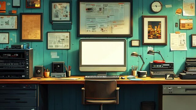 Creative workspace filled with inspiration and organization in a vibrant room seamless looping 4K time-lapse virtual video animation background