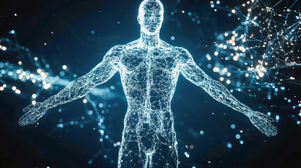 Digital human figure with neural network and glowing connections