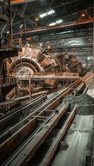 Industrial Ore Processing Plant with Rotating Mills and Conveyors for Efficient Material Handling