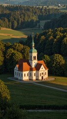Bavarian fields and church.