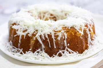 Traditional rustic fluffy coconut cake