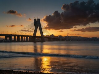 Obraz premium Bay of Haifa at sunset.