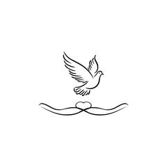 Fototapeta premium Beautiful bird flying Silhouette vector illustration, Silhouette of single simple flying Bird side view front view, Sketch of Bird Outline Design