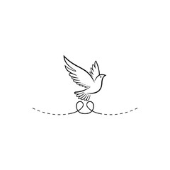 Beautiful bird flying Silhouette vector illustration, Silhouette of single simple flying Bird side view front view, Sketch of Bird Outline Design