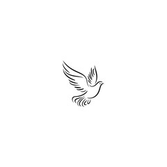Beautiful bird flying Silhouette vector illustration, Silhouette of single simple flying Bird side view front view, Sketch of Bird Outline Design