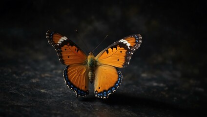 Obraz premium Beautiful butterfly with spread wings on a dark background.