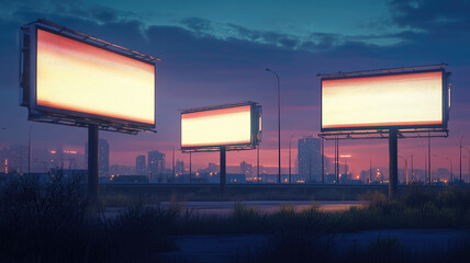 Obraz premium Billboards on a futuristic city scene at night. Concept art with a futuristic vision of advertising