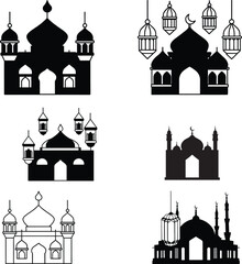 mosque Icon silhouette set vector Ramadhan Kareem