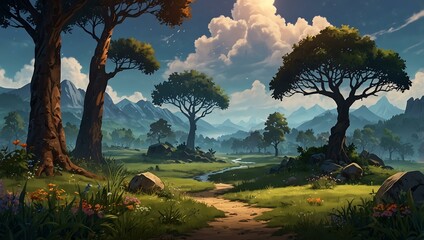 Naklejka premium Beautiful landscape for a game art setting.