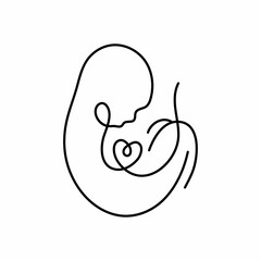 Fototapeta premium Baby Fetus silhouette line art. Birth announcement. Embryo with heart. Motherhood. Pregnancy.
