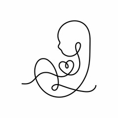 Baby Fetus silhouette line art. Birth announcement. Embryo with heart. Motherhood. Pregnancy.Печать