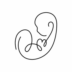 Baby Fetus silhouette line art. Birth announcement. Embryo with heart. Motherhood. Pregnancy.