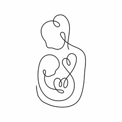 Mother and Child Line Art. Newborn baby. Mother's day. Birth announcement. Embryo with heart. Motherhood. Pregnancy. 