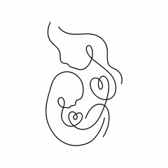 Mother and Child Line Art. Newborn baby. Mother's day. Birth announcement. Embryo with heart. Motherhood. Pregnancy. 