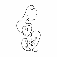 Mother and Child Line Art. Newborn baby. Mother's day. Birth announcement. Embryo with heart. Motherhood. Pregnancy. 