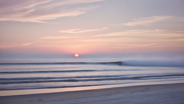 Serene Sunrise over Misty Ocean Waves