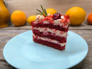 delicious piece of sponge cake on a plate.