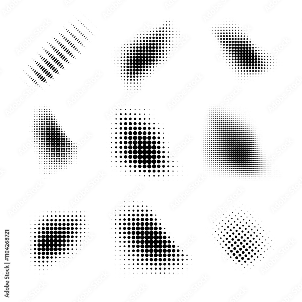 Wall mural dotted halftone waves. abstract shapes, wave effect dotted gradient. halftone graphic dots waves. wa