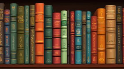 Fototapeta premium Close up of library books on shelf. Generative AI