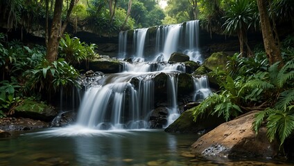 Obraz premium Beautiful waterfalls in tropical forests.