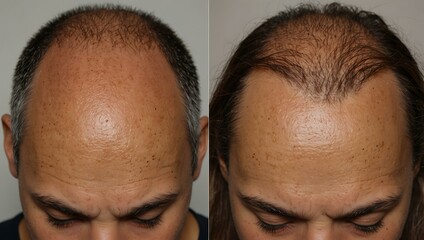 Fototapeta premium Before-and-after photo of hair loss treatment.