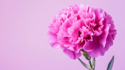 Fototapeta premium A vibrant pink carnation against a soft lavender background, close-up shot, Minimalist style