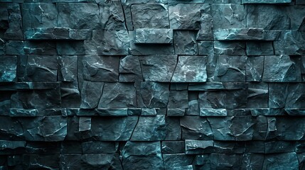Fototapeta premium Close-up of a textured dark stone wall with patterns and shadows, creating a modern and elegant aesthetic.
