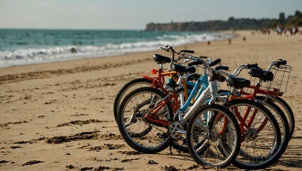 Bicycles on the beach.