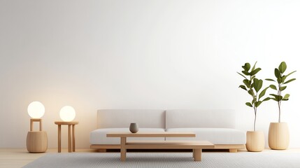 Zen-inspired living room with neutral tones, low furniture, and soft natural lighting