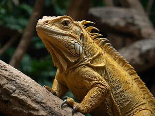 Fototapeta premium Big yellow iguana at a zoo in Yogyakarta.