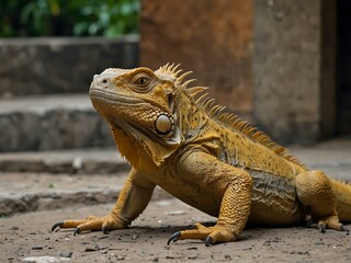 Big yellow iguana at a zoo in Yogyakarta.