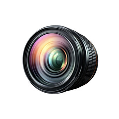 Camera Lens with Intricate Glass Details and Reflective Highlights on Transparent Background