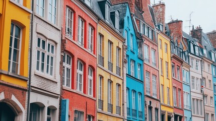 Obraz premium Vibrant Colorful Facades of Historic Buildings in Urban Setting