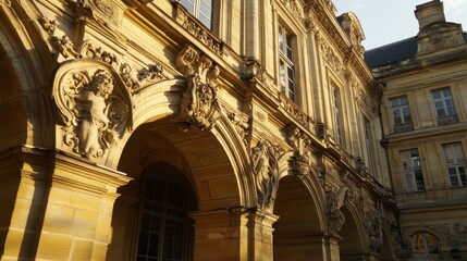 Obraz premium Intricate Architectural Details of Historic European Building Facade